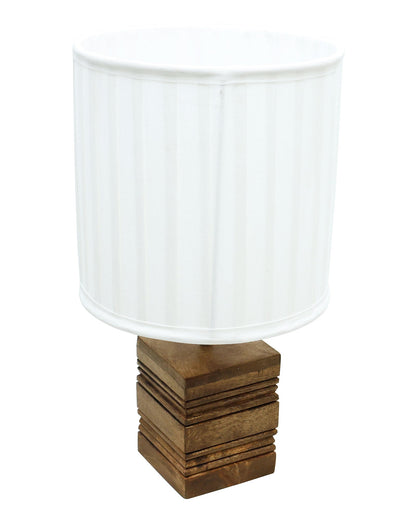 Wood Table Lamp, Modern Base Fabric Lampshade for Home Office Cafe Restaurant, Rib Cube