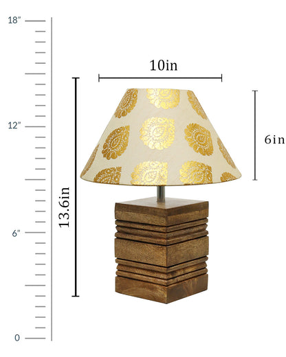 Wood Table Lamp, Modern Base Fabric Lampshade for Home Office Cafe Restaurant, Rib Cube