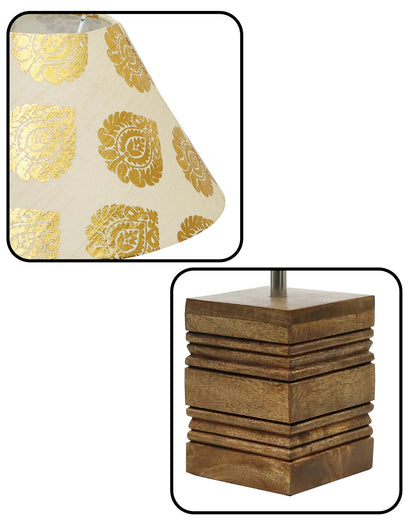 Wood Table Lamp, Modern Base Fabric Lampshade for Home Office Cafe Restaurant, Rib Cube