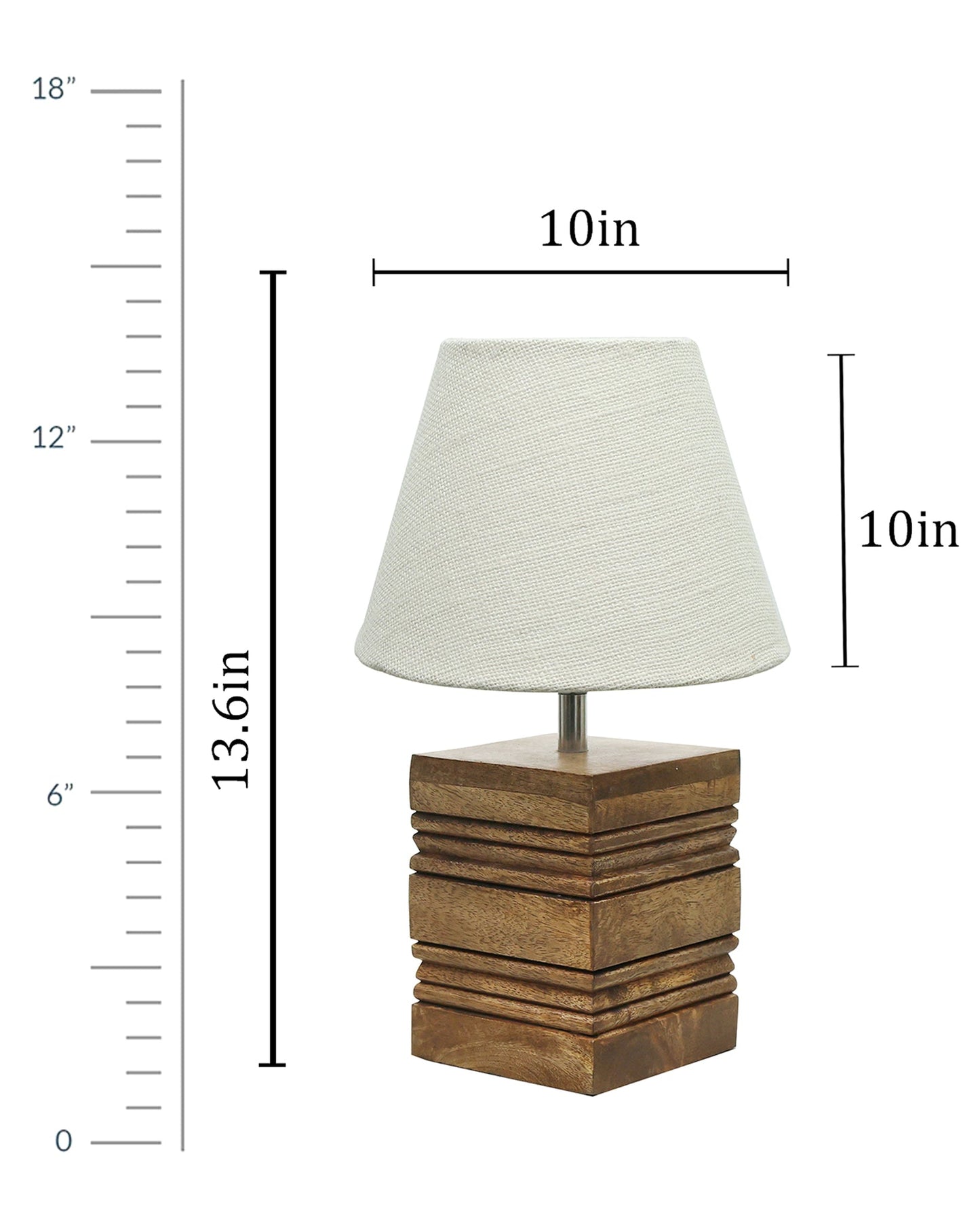 Wood Table Lamp, Modern Base Fabric Lampshade for Home Office Cafe Restaurant, Rib Cube