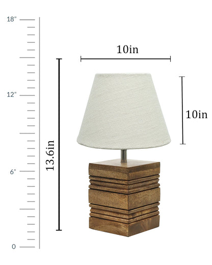 Wood Table Lamp, Modern Base Fabric Lampshade for Home Office Cafe Restaurant, Rib Cube