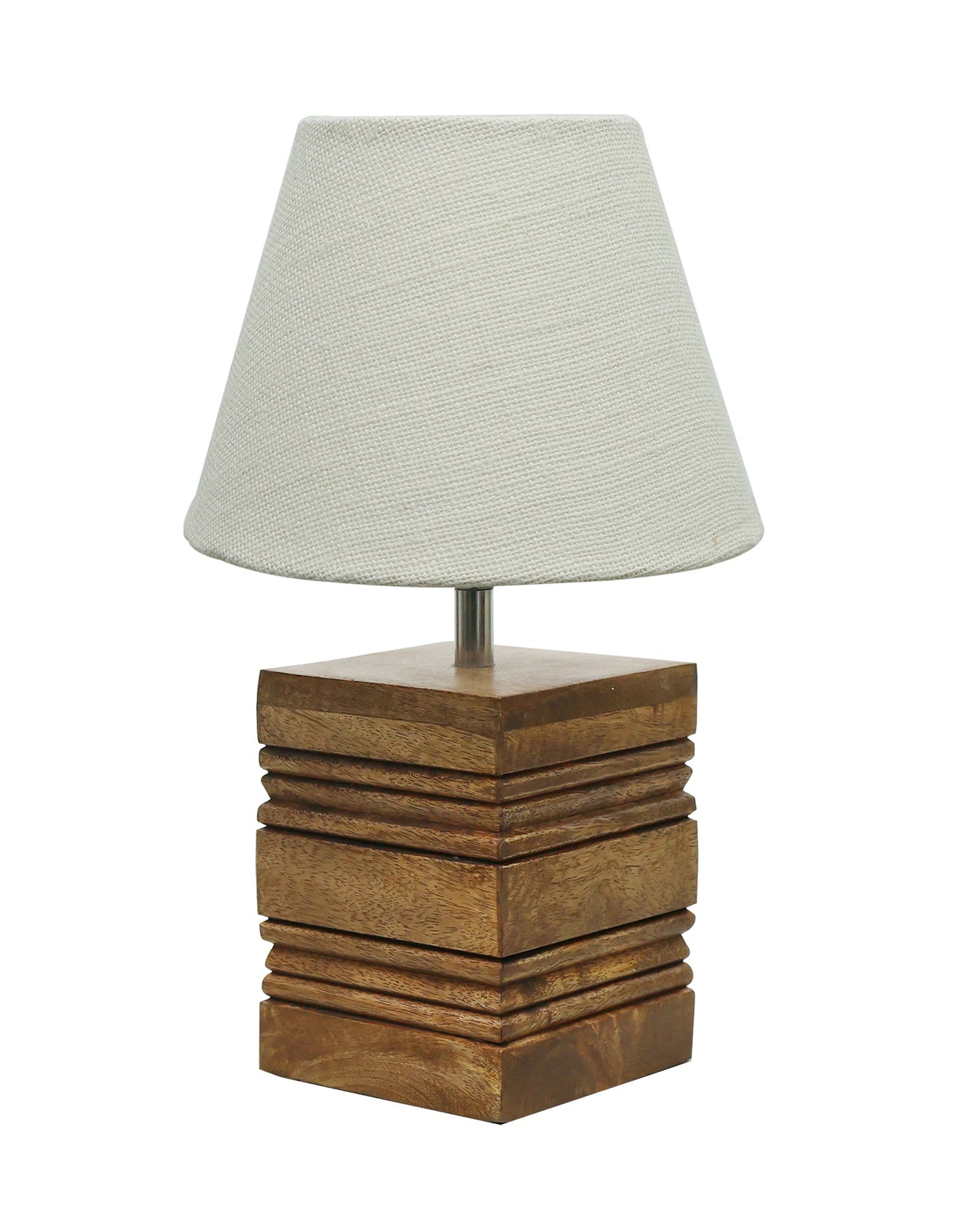 Wood Table Lamp, Modern Base Fabric Lampshade for Home Office Cafe Restaurant, Rib Cube