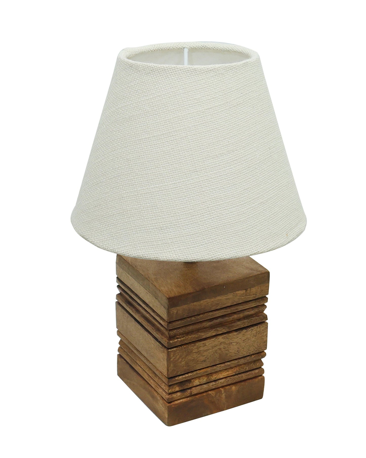 Wood Table Lamp, Modern Base Fabric Lampshade for Home Office Cafe Restaurant, Rib Cube