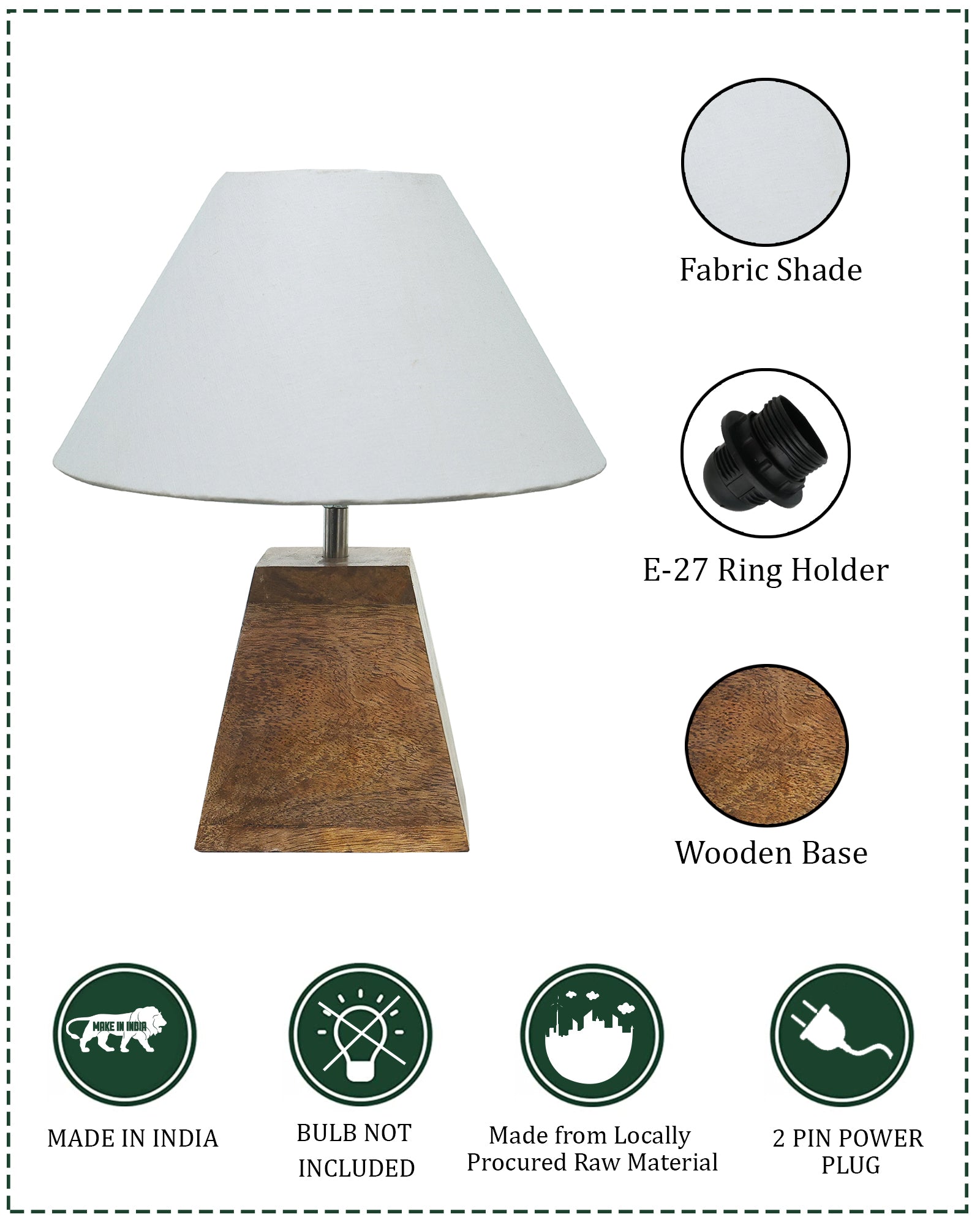Wood Table Lamp, Modern Base Fabric Lampshade for Home Office Cafe Restaurant, Pyramid