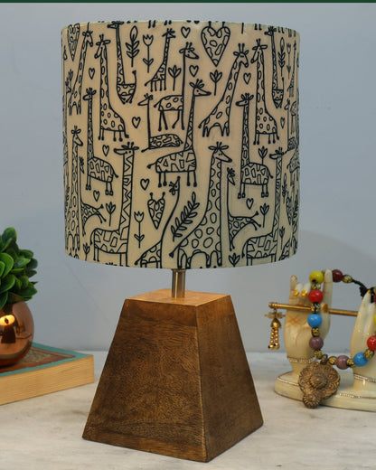 Wood Table Lamp, Modern Base Fabric Lampshade for Home Office Cafe Restaurant, Pyramid