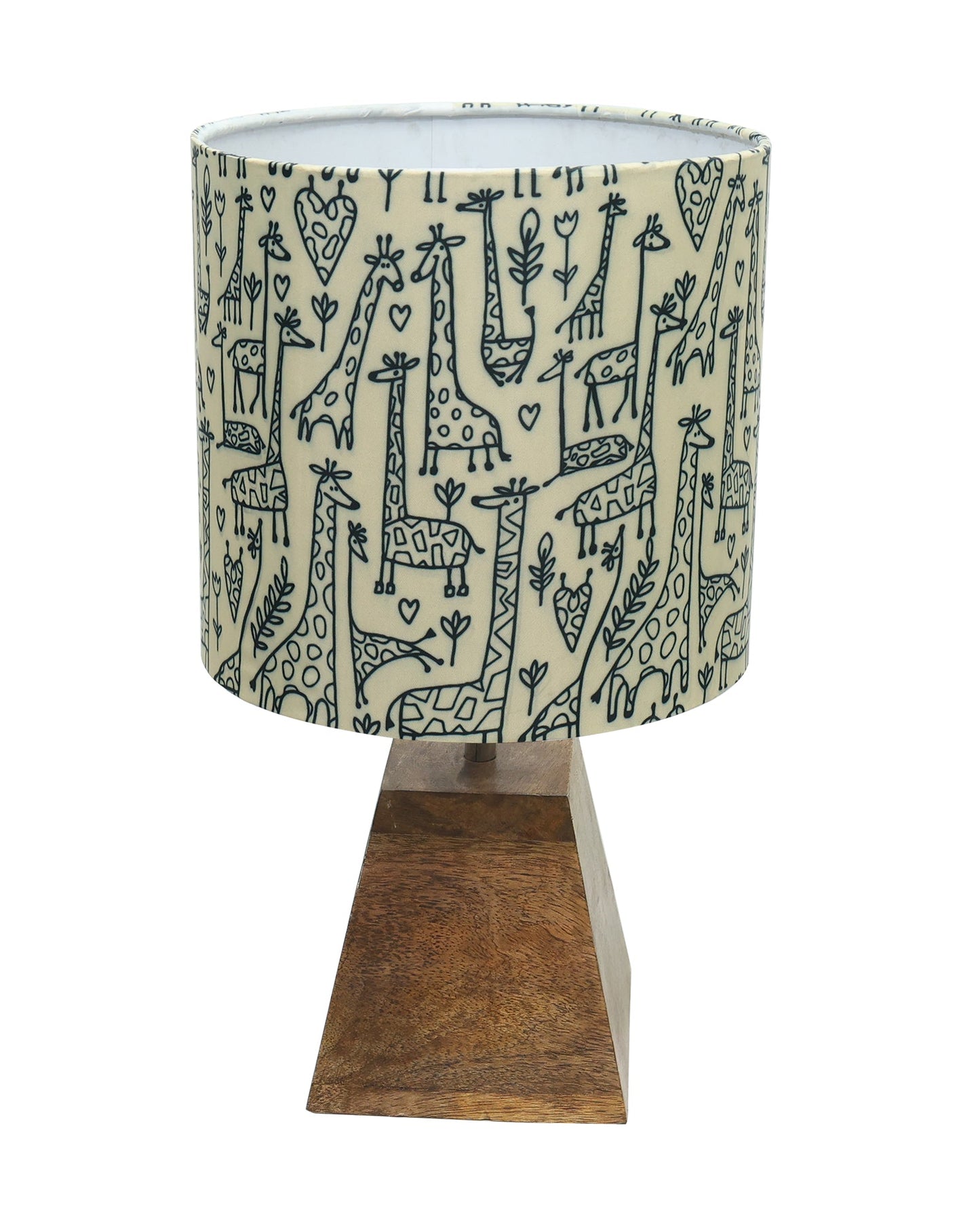 Wood Table Lamp, Modern Base Fabric Lampshade for Home Office Cafe Restaurant, Pyramid