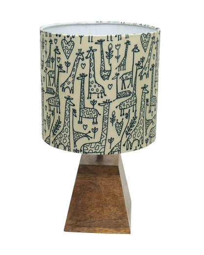 Wood Table Lamp, Modern Base Fabric Lampshade for Home Office Cafe Restaurant, Pyramid