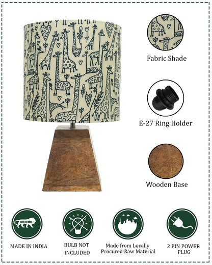 Wood Table Lamp, Modern Base Fabric Lampshade for Home Office Cafe Restaurant, Pyramid