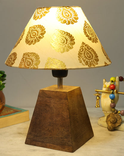 Wood Table Lamp, Modern Base Fabric Lampshade for Home Office Cafe Restaurant, Pyramid