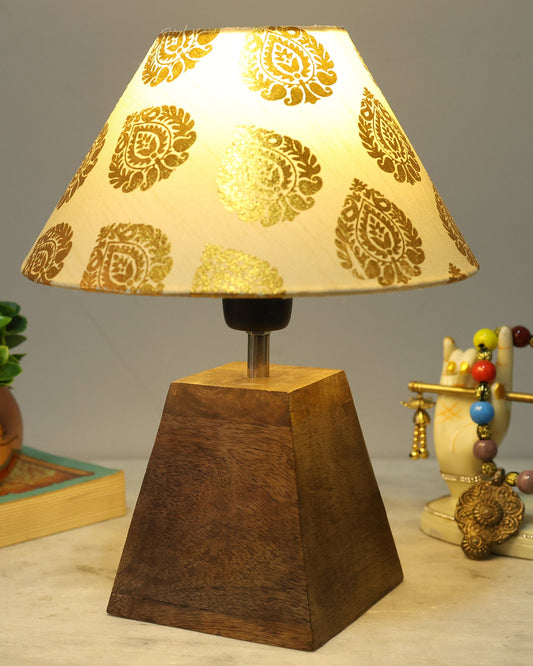 Wood Table Lamp, Modern Base Fabric Lampshade for Home Office Cafe Restaurant, Pyramid