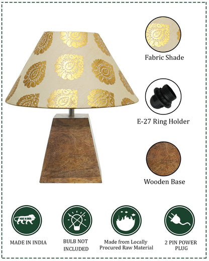 Wood Table Lamp, Modern Base Fabric Lampshade for Home Office Cafe Restaurant, Pyramid
