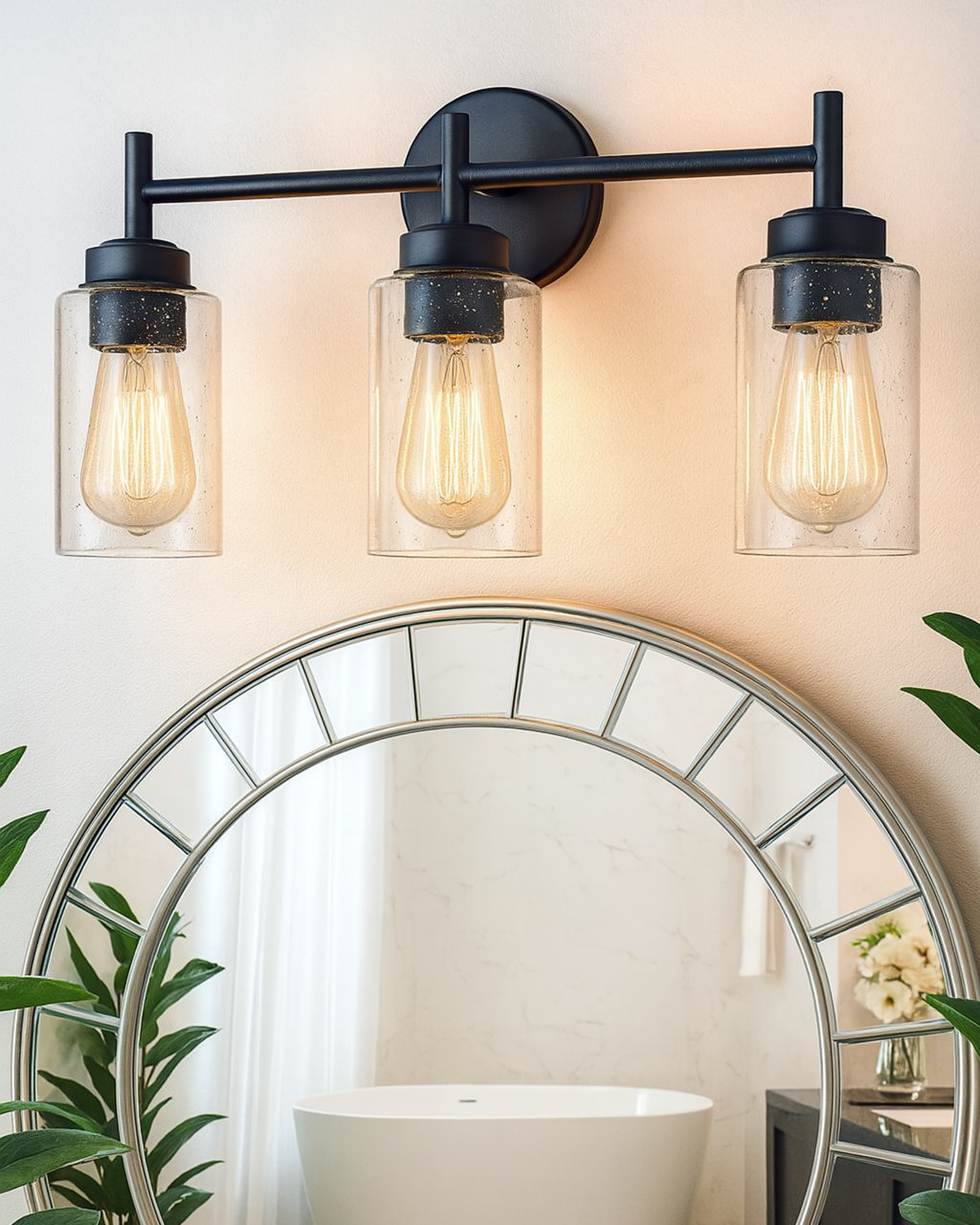 Black Wall Sconce,Modern Bathroom Wall Light Fixtures 3 Light Bathroom Vanity Light, Bathroom Lights Over Mirror, Farmhouse