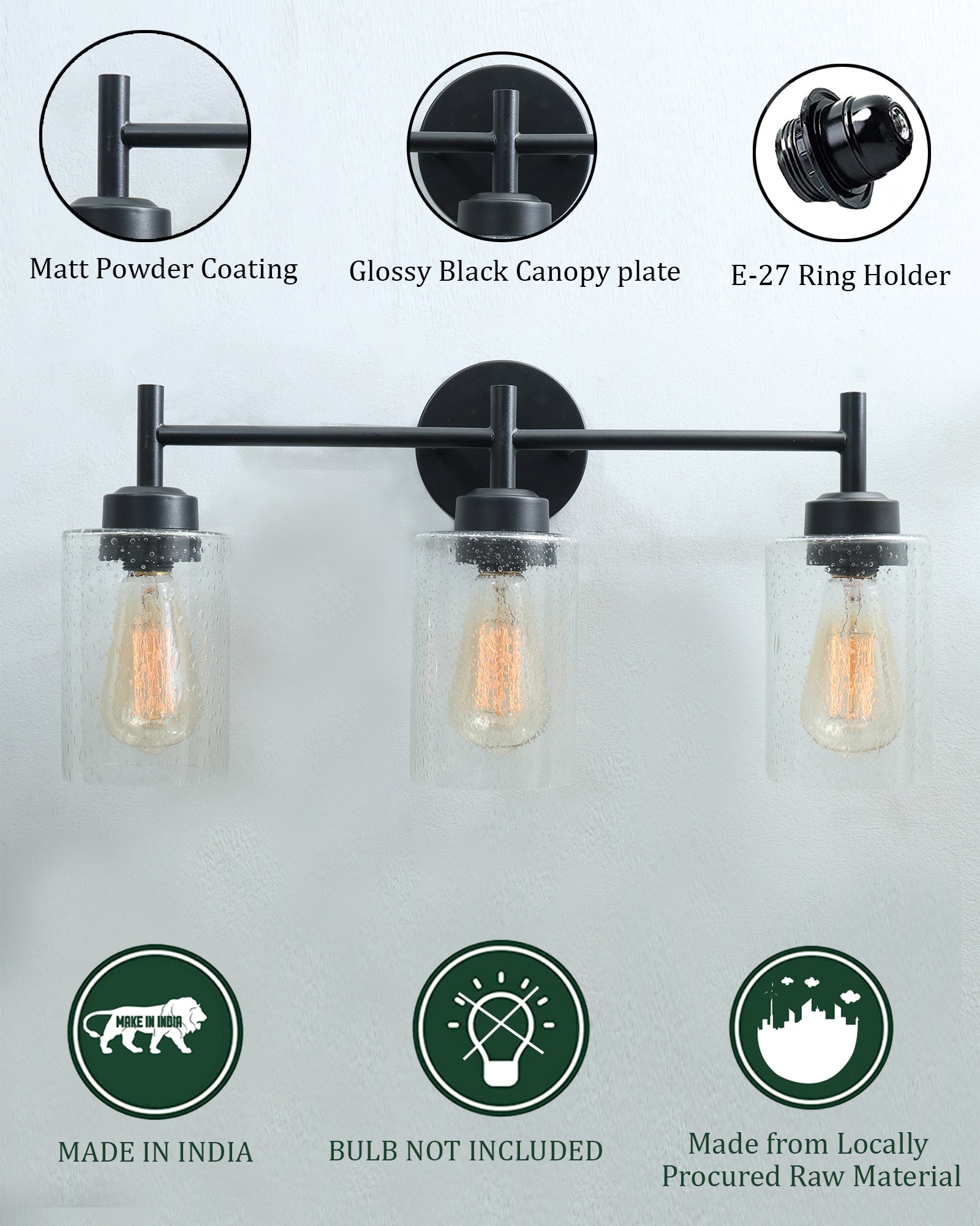 Black Wall Sconce,Modern Bathroom Wall Light Fixtures 3 Light Bathroom Vanity Light, Bathroom Lights Over Mirror, Farmhouse