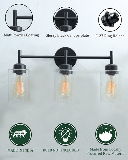 Black Wall Sconce,Modern Bathroom Wall Light Fixtures 3 Light Bathroom Vanity Light, Bathroom Lights Over Mirror, Farmhouse