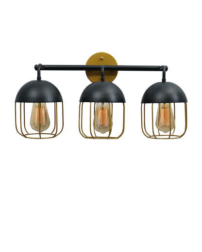 Cage Wall Sconce,Modern Bathroom Wall Light Fixtures 3 Light Bathroom Vanity Light, Fixture for Bathroom Lights Over Mirror, Farmhouse Black and Gold