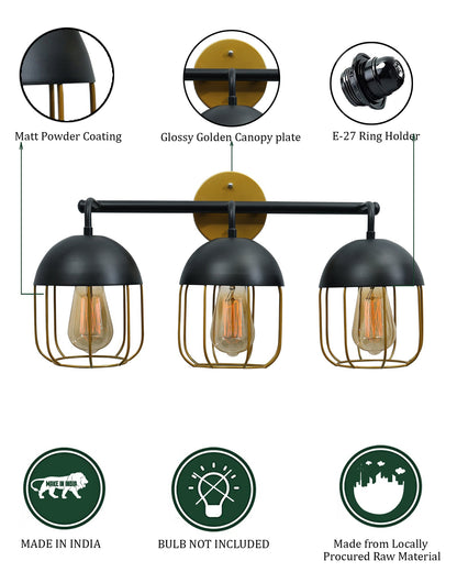 Cage Wall Sconce,Modern Bathroom Wall Light Fixtures 3 Light Bathroom Vanity Light, Fixture for Bathroom Lights Over Mirror, Farmhouse Black and Gold
