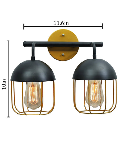 Cage Wall Sconce,Modern Bathroom Wall Light Fixtures 2 Light Bathroom Vanity Light, Fixture for Bathroom Lights Over Mirror, Farmhouse Black and Gold