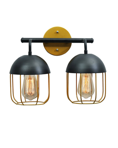 Cage Wall Sconce,Modern Bathroom Wall Light Fixtures 2 Light Bathroom Vanity Light, Fixture for Bathroom Lights Over Mirror, Farmhouse Black and Gold