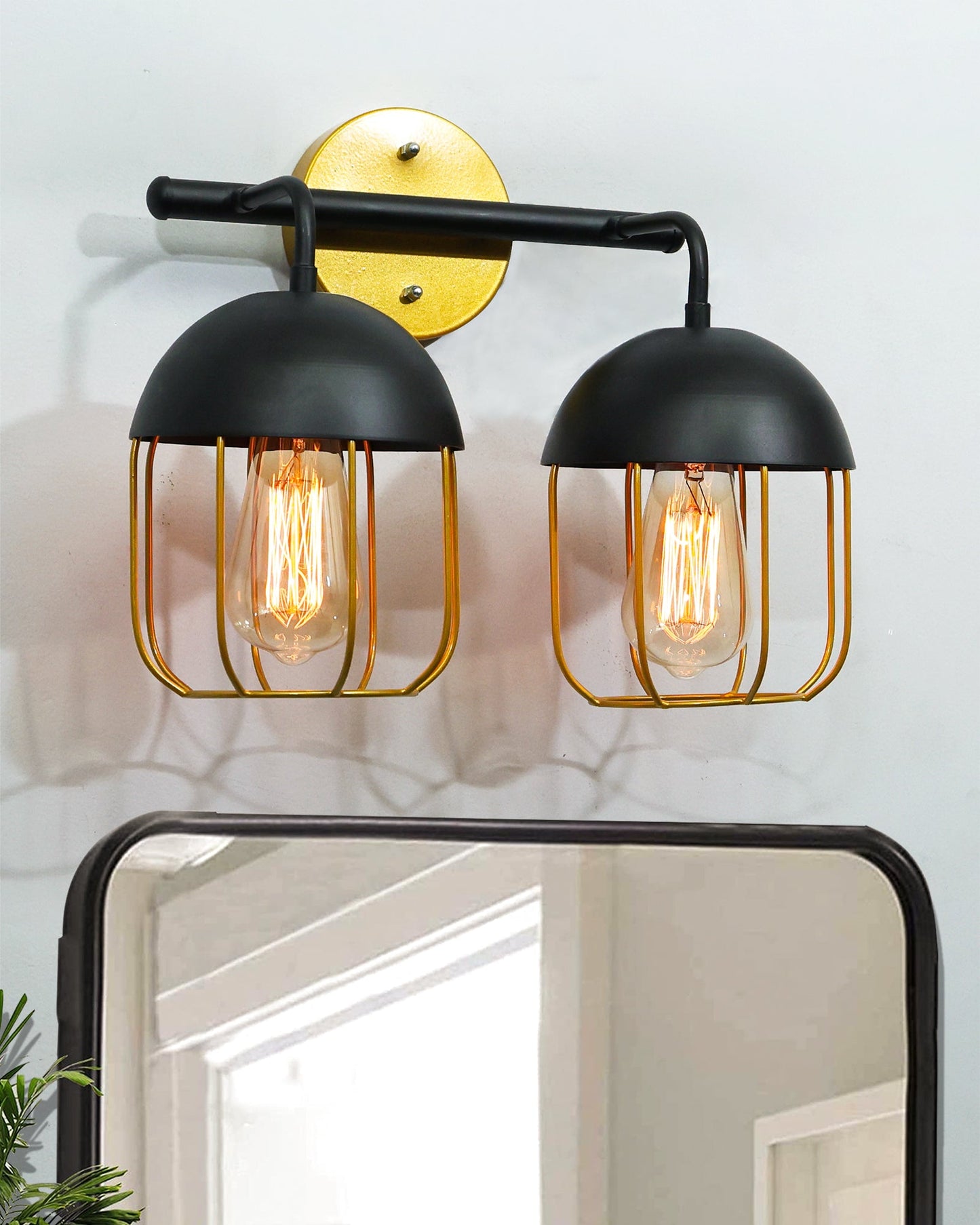 Cage Wall Sconce,Modern Bathroom Wall Light Fixtures 2 Light Bathroom Vanity Light, Fixture for Bathroom Lights Over Mirror, Farmhouse Black and Gold