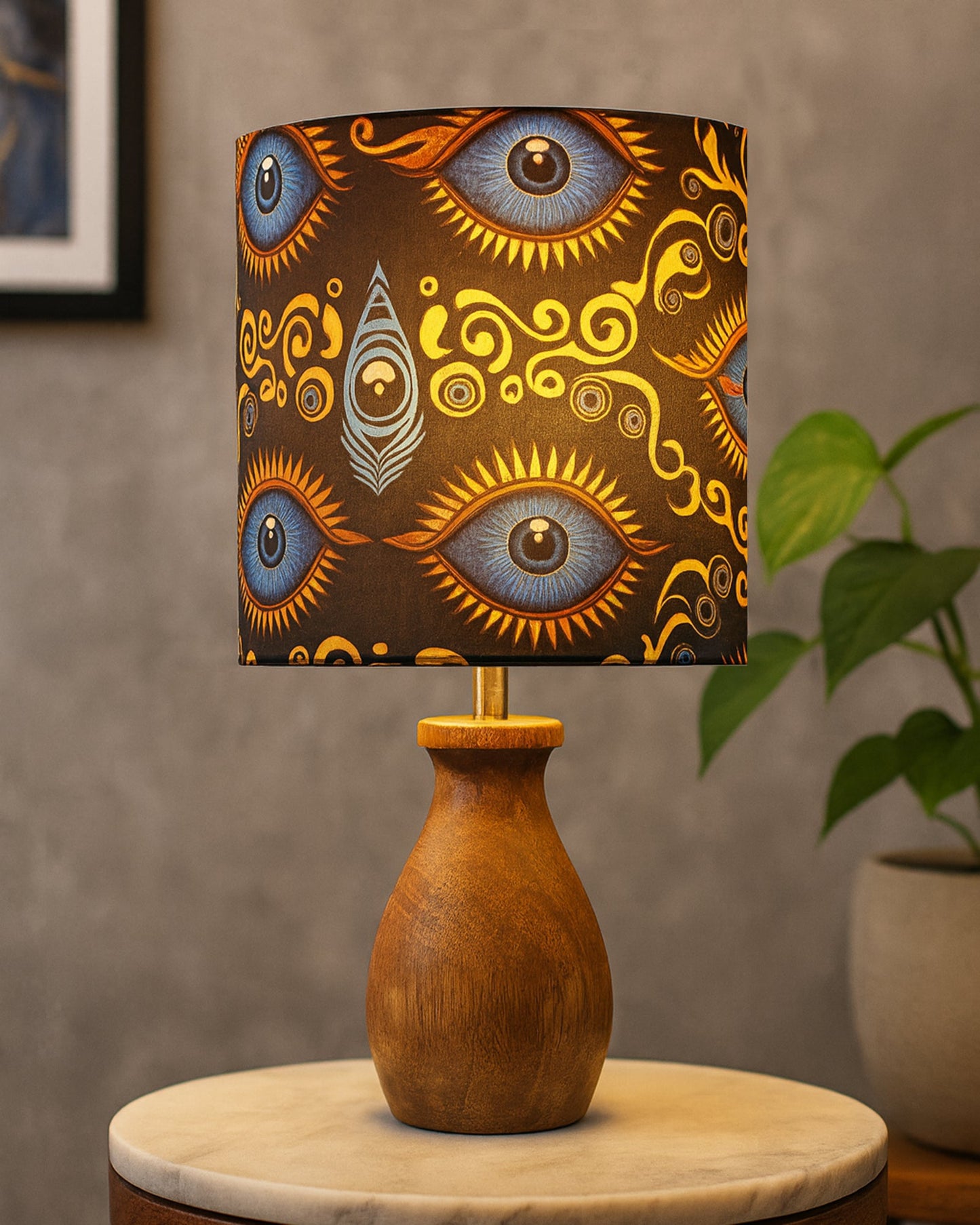 Dovel Pot Modern Table Lamp, Wooden Base Modern Fabric Lampshade for Home Office Cafe Restaurant