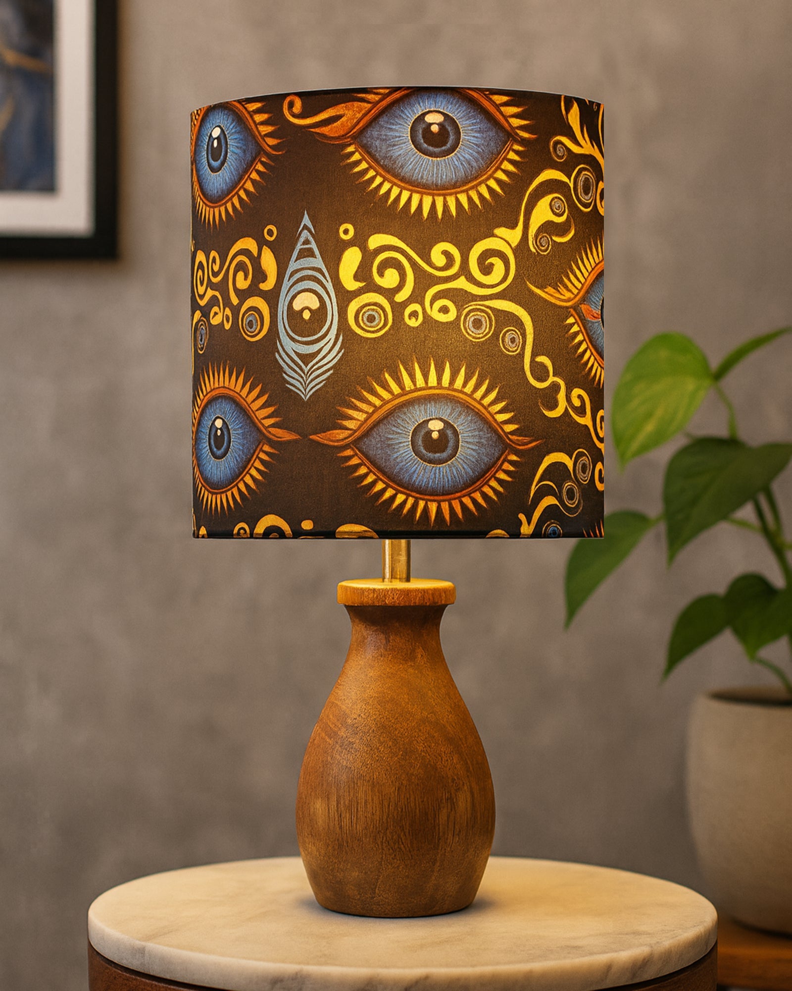 Dovel Pot Modern Table Lamp, Wooden Base Modern Fabric Lampshade for Home Office Cafe Restaurant