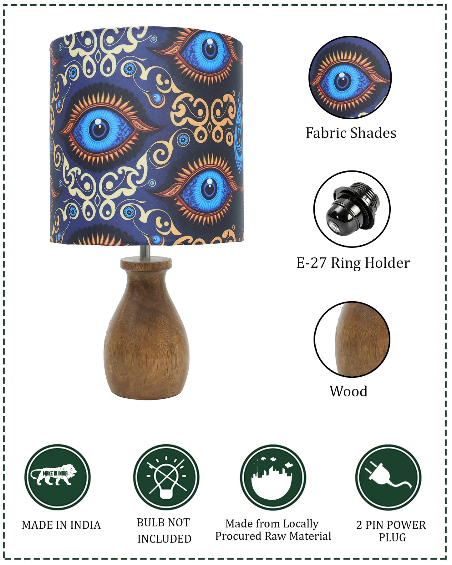 Dovel Pot Modern Table Lamp, Wooden Base Modern Fabric Lampshade for Home Office Cafe Restaurant