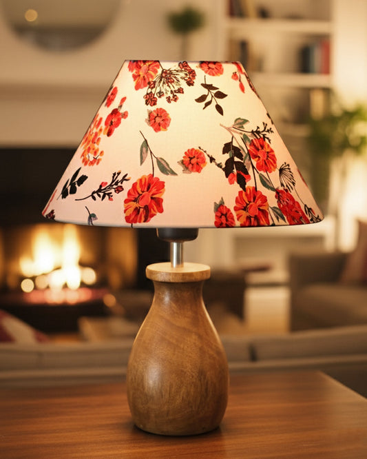 Dovel Pot Modern Table Lamp, Wooden Base Modern Fabric Lampshade for Home Office Cafe Restaurant, Dovel Pot