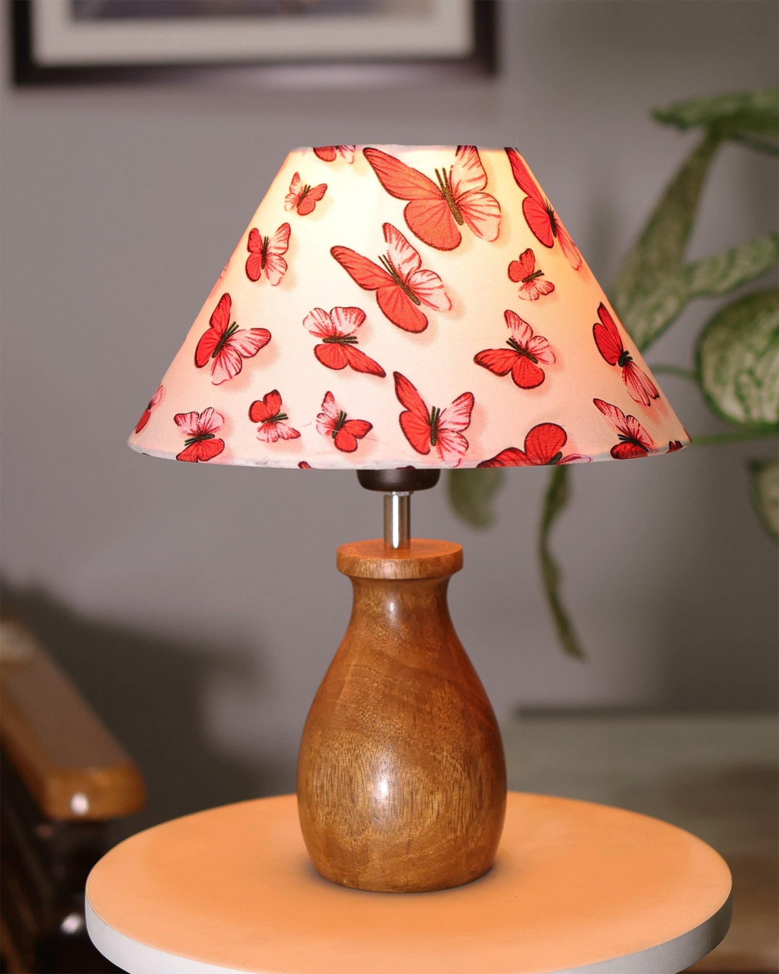 Dovel Pot Modern Table Lamp, Wooden Base Modern Fabric Lampshade for Home Office Cafe Restaurant, Dovel Pot