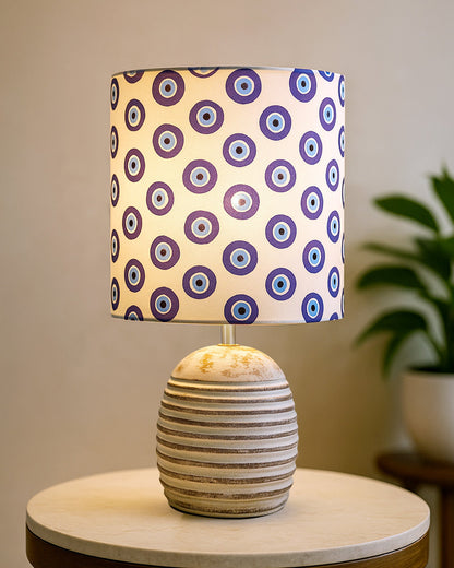 Modern Table Lamp, Wooden Base Modern Fabric Lampshade for Home Office Cafe Restaurant, Ribbed Basket