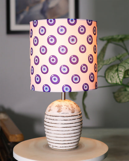 Modern Table Lamp, Wooden Base Modern Fabric Lampshade for Home Office Cafe Restaurant, Ribbed Basket