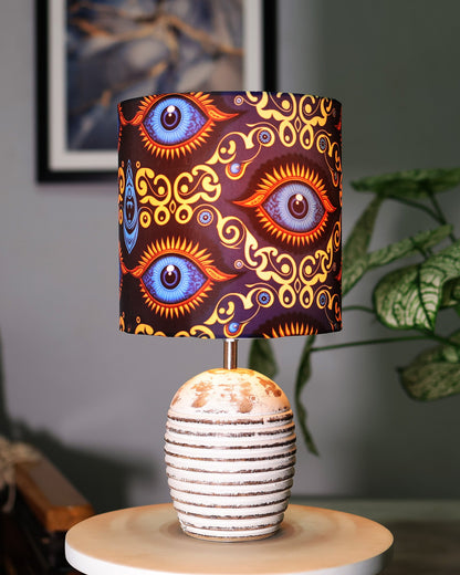 Modern Table Lamp, Wooden Base Modern Fabric Lampshade for Home Office Cafe Restaurant, Ribbed Basket