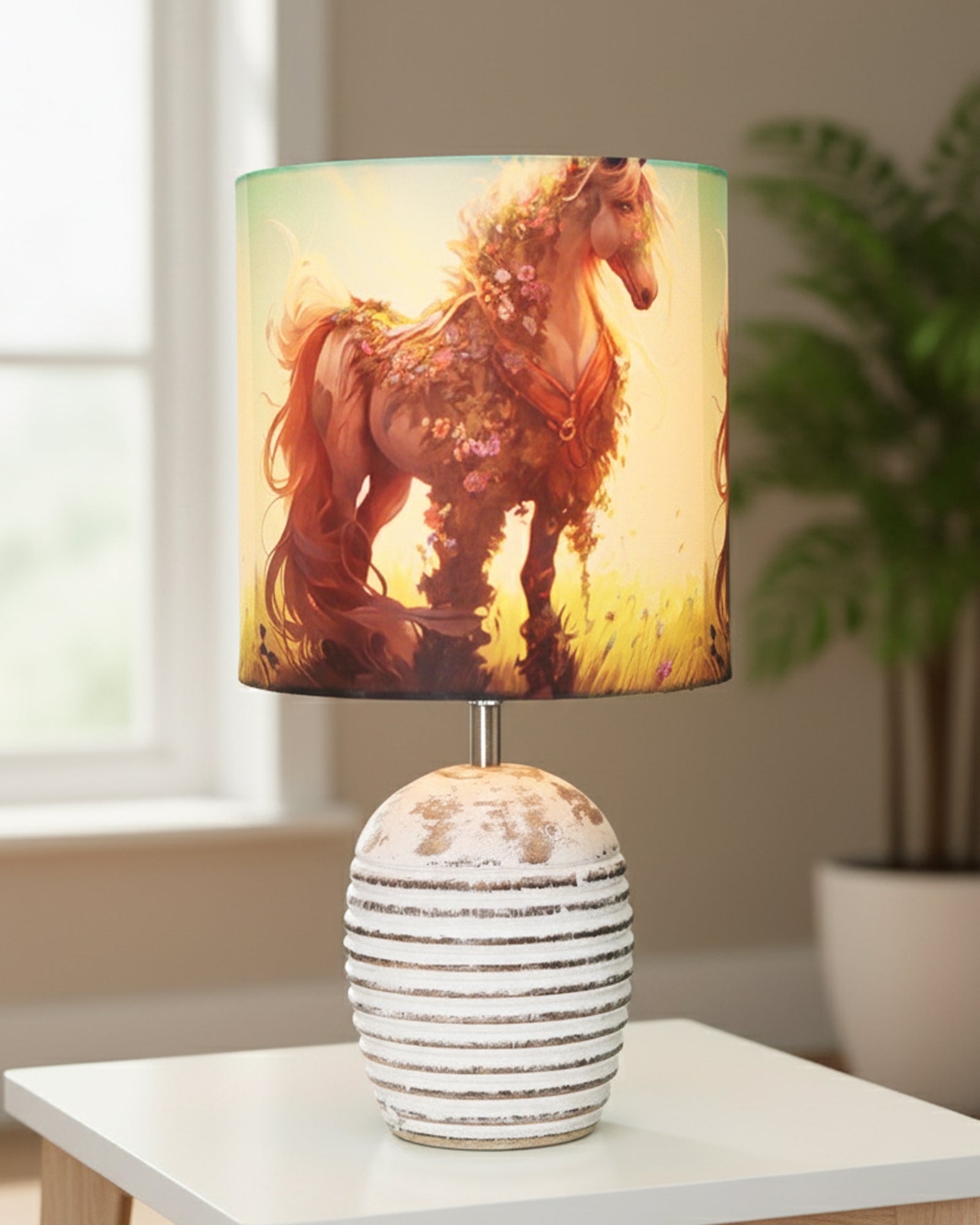 Modern Table Lamp, Wooden Base Modern Fabric Lampshade for Home Office Cafe Restaurant, Ribbed Basket