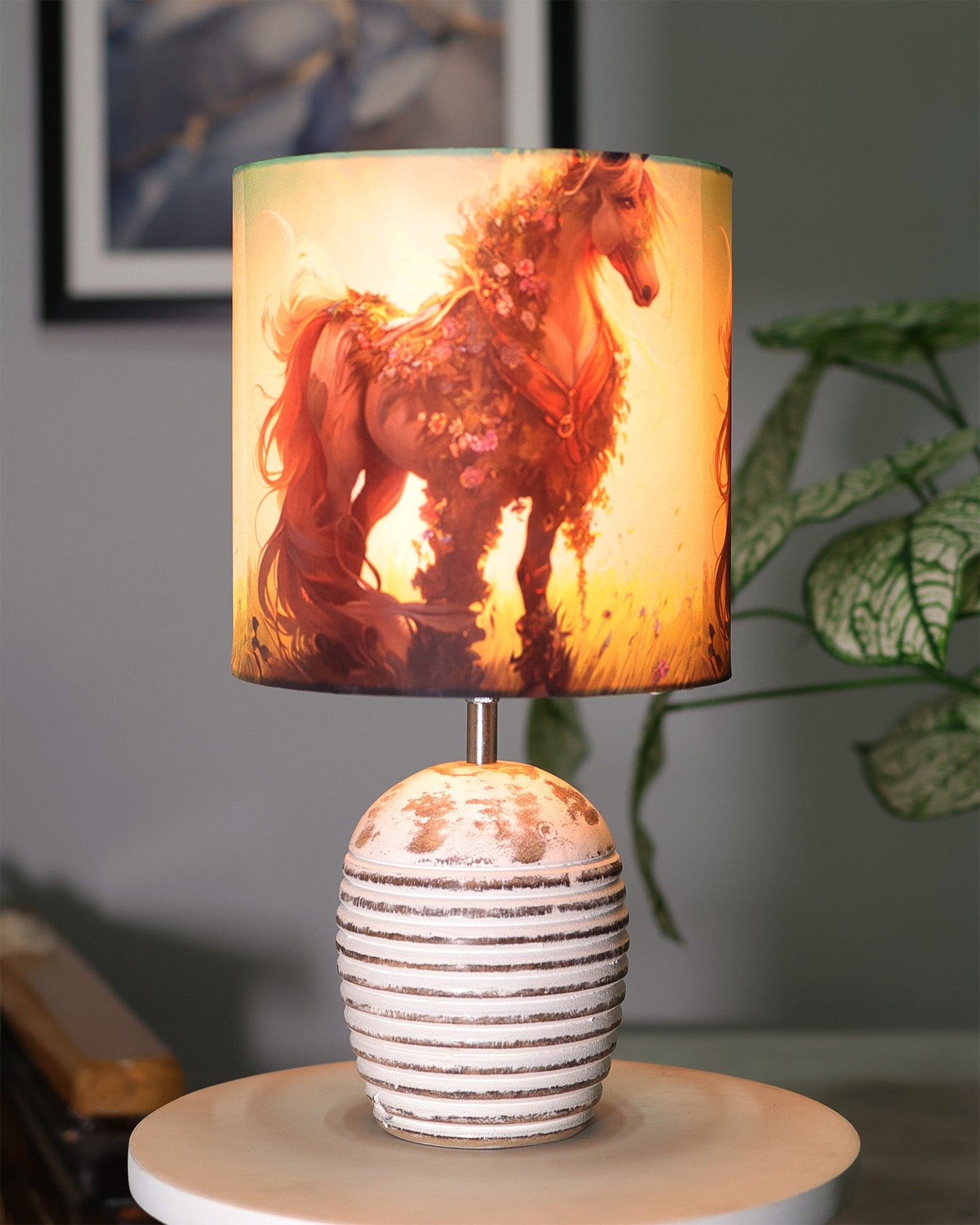 Modern Table Lamp, Wooden Base Modern Fabric Lampshade for Home Office Cafe Restaurant, Ribbed Basket