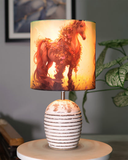 Modern Table Lamp, Wooden Base Modern Fabric Lampshade for Home Office Cafe Restaurant, Ribbed Basket