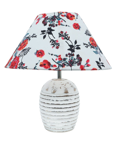 Ribbed Basket Table Lamp, Wooden Base Modern Fabric Lampshade for Home Office Cafe Restaurant