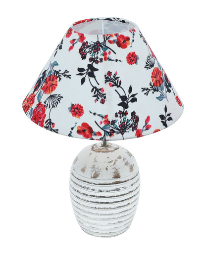 Ribbed Basket Table Lamp, Wooden Base Modern Fabric Lampshade for Home Office Cafe Restaurant