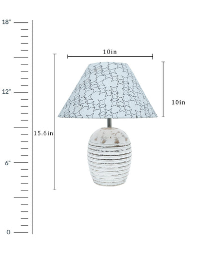 Ribbed Basket Table Lamp, Wooden Base Modern Fabric Lampshade for Home Office Cafe Restaurant