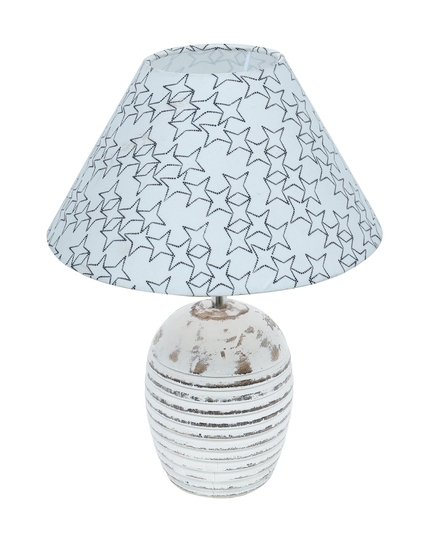 Ribbed Basket Table Lamp, Wooden Base Modern Fabric Lampshade for Home Office Cafe Restaurant