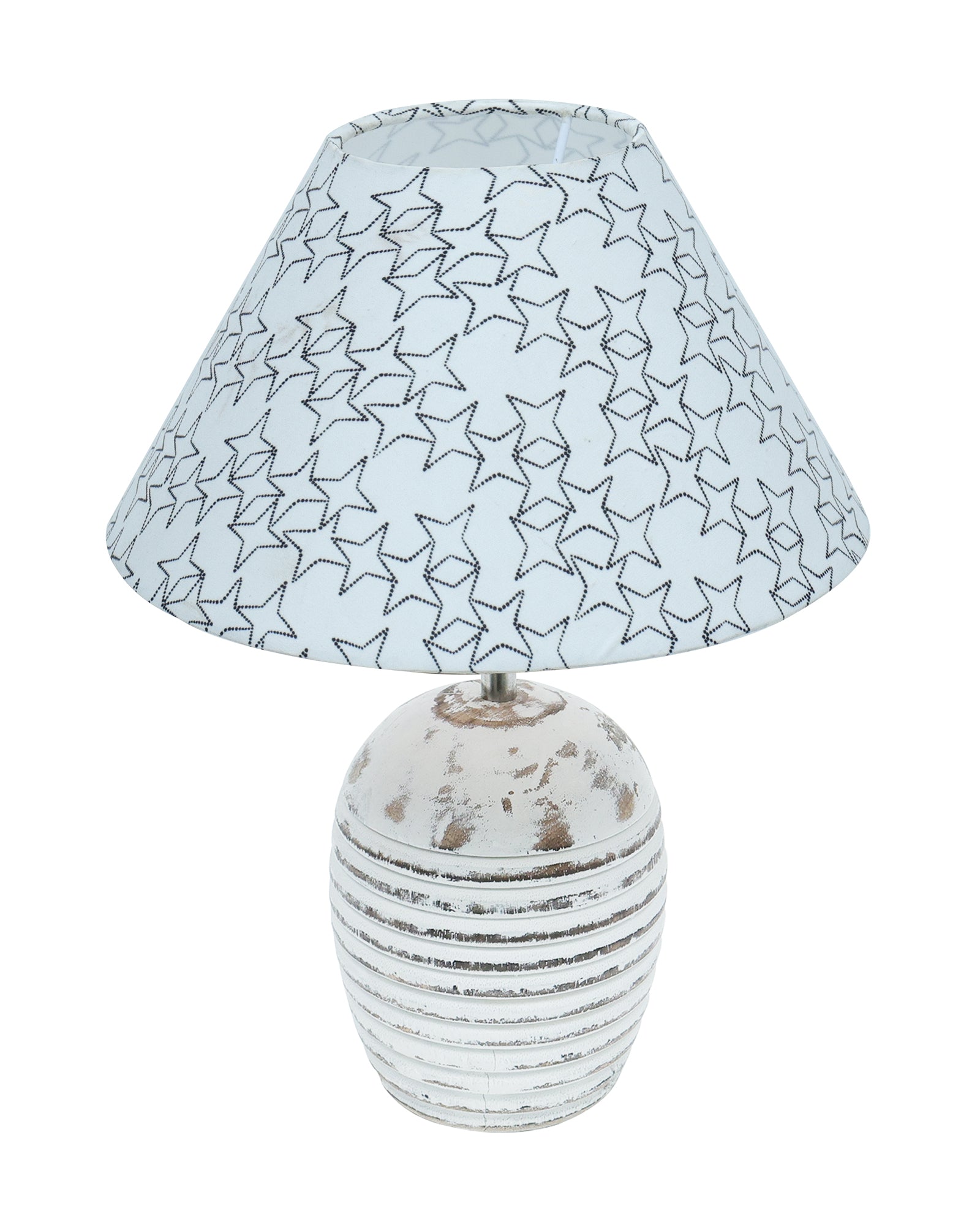 Ribbed Basket Table Lamp, Wooden Base Modern Fabric Lampshade for Home Office Cafe Restaurant