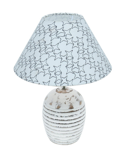 Ribbed Basket Table Lamp, Wooden Base Modern Fabric Lampshade for Home Office Cafe Restaurant