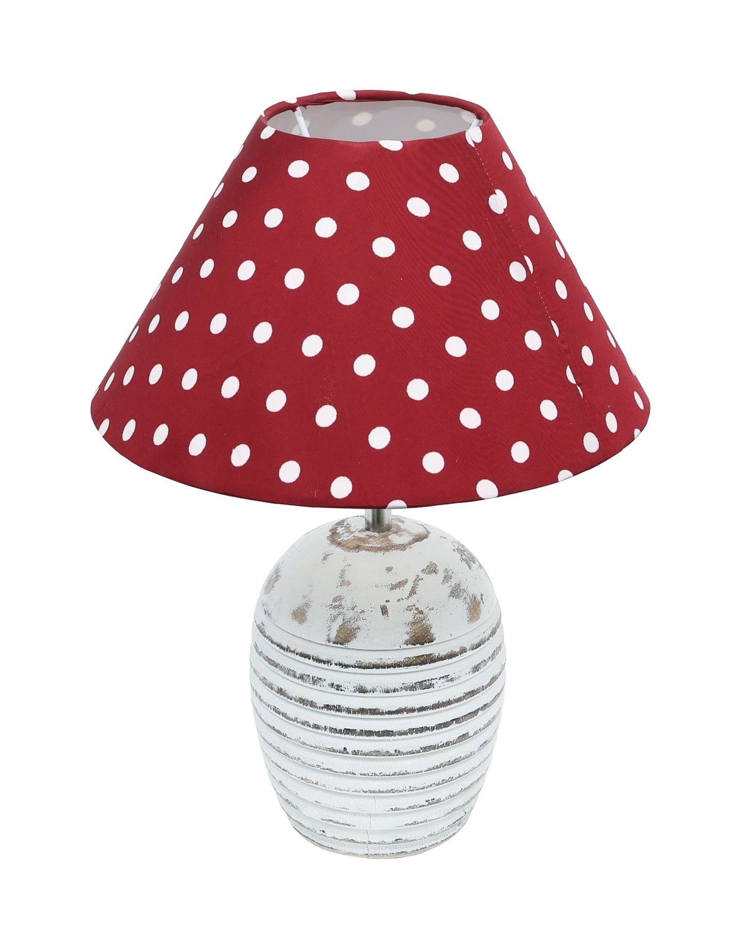 Ribbed Basket Table Lamp, Wooden Base Modern Fabric Lampshade for Home Office Cafe Restaurant