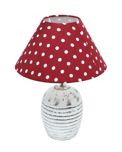 Ribbed Basket Table Lamp, Wooden Base Modern Fabric Lampshade for Home Office Cafe Restaurant