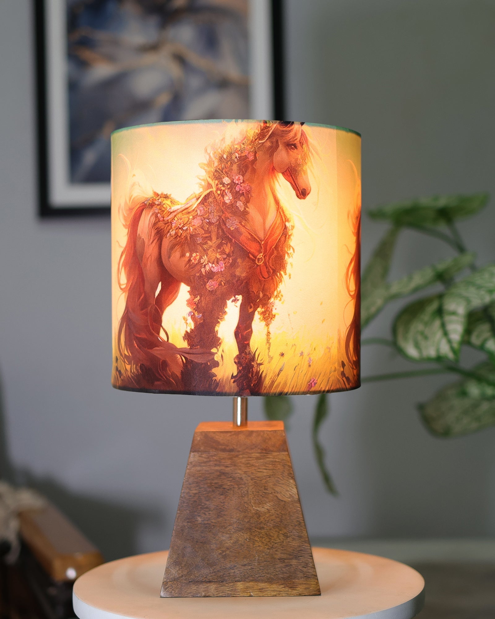 Wood Table Lamp, Modern Base Fabric Lampshade for Home Office Cafe Restaurant, Pyramid