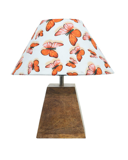 Pyramid Modern Table Lamp, Wooden Base Modern Fabric Lampshade for Home Office Cafe Restaurant, Cone