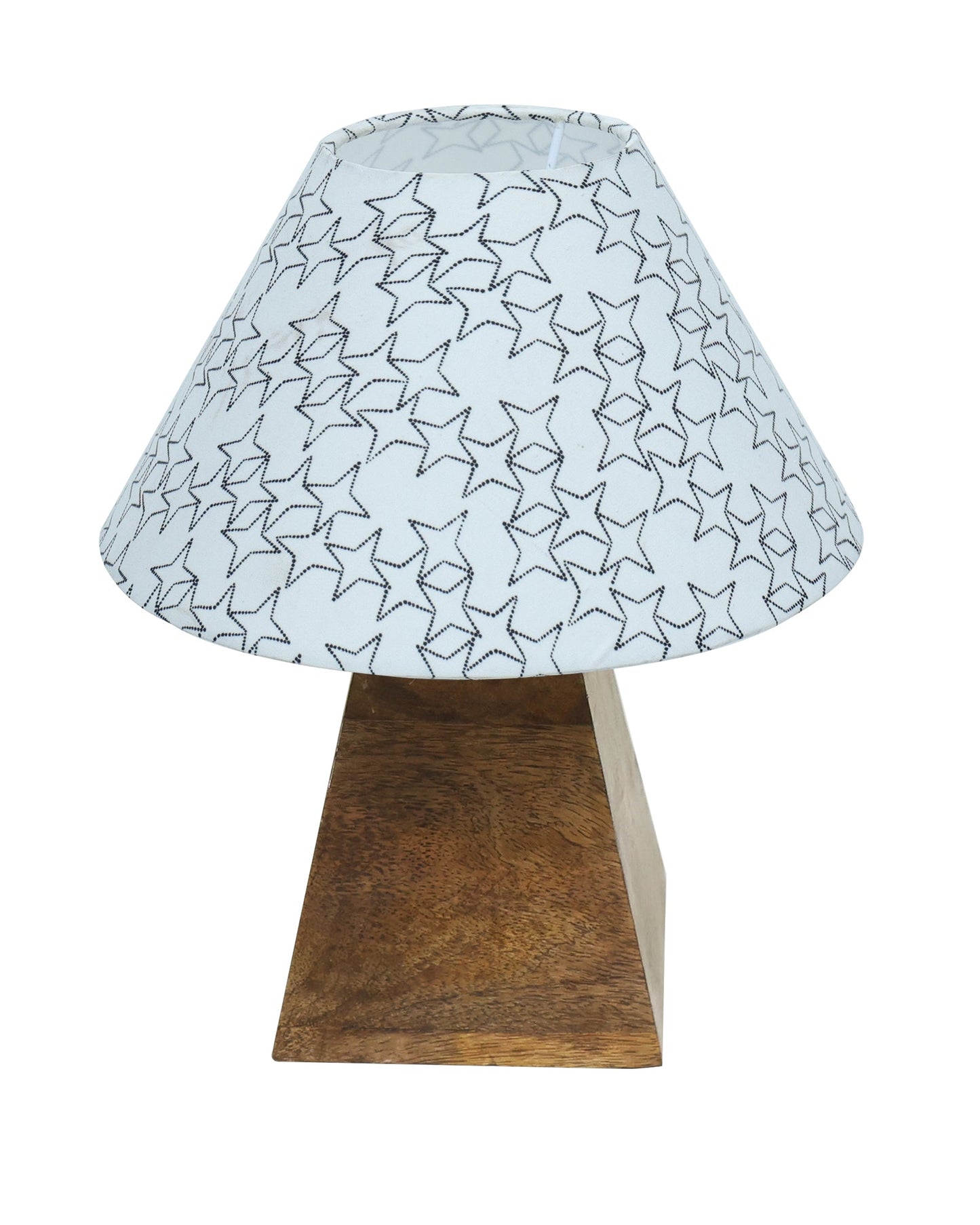 Pyramid Modern Table Lamp, Wooden Base Modern Fabric Lampshade for Home Office Cafe Restaurant, Cone