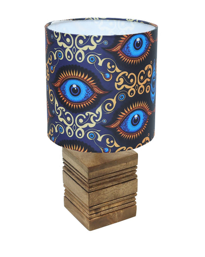 Wood Table Lamp, Modern Base Fabric Lampshade for Home Office Cafe Restaurant, Rib Cube