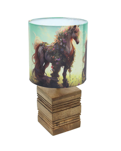 Wood Table Lamp, Modern Base Fabric Lampshade for Home Office Cafe Restaurant, Rib Cube