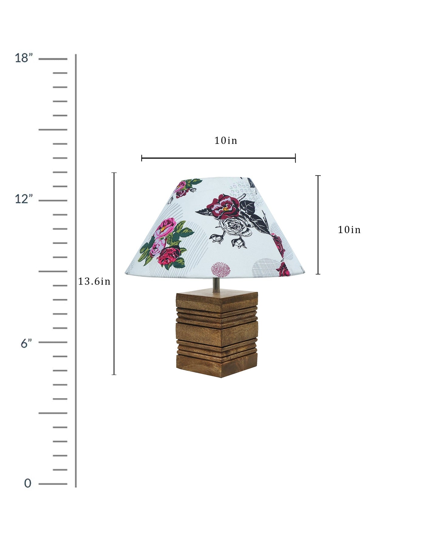 Ribbed Cube Table Lamp, Wooden Base Modern Fabric Lampshade for Home Office Cafe Restaurant, Cone