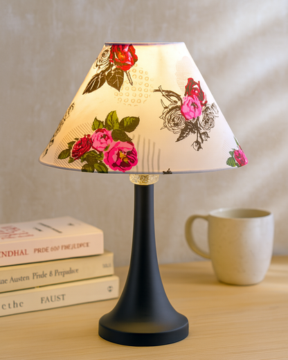 Black Metal Cone Table Lamp with Fabric Shade, B22 holder Nightstand Lamp
