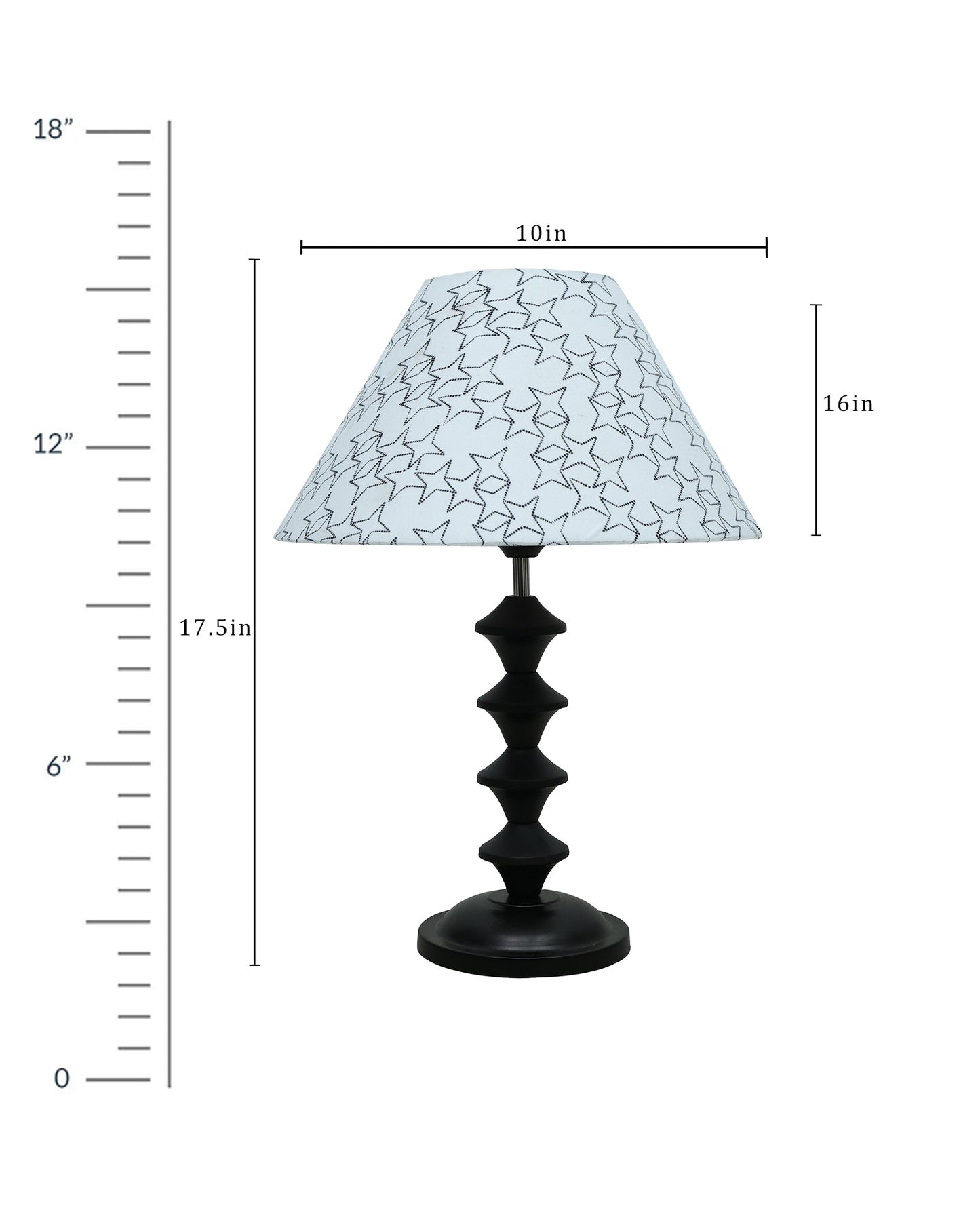 Black Metal Table Lamp with Fabric Shade, B22 holder, Pillar